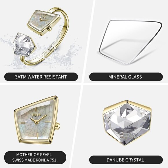 Women\'s Gold Cuff Bangle Quartz Watch Shaped Mineral Case Stainless Steel main image 5